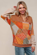 Load image into Gallery viewer, French Terry Knit Top W/plaid Patchwork Print