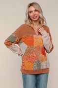 Load image into Gallery viewer, French Terry Knit Top W/plaid Patchwork Print