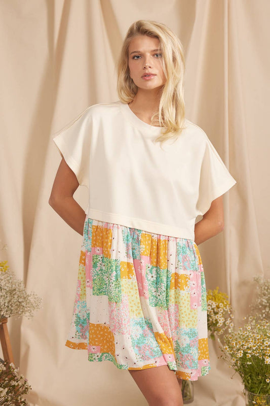 PATCHWORK CONTRAST SWEATSHIRT DRESS