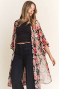 Load image into Gallery viewer, 3/4 SLEEVE OVERSIZED LONG BODY FLORAL MESH KIMONO
