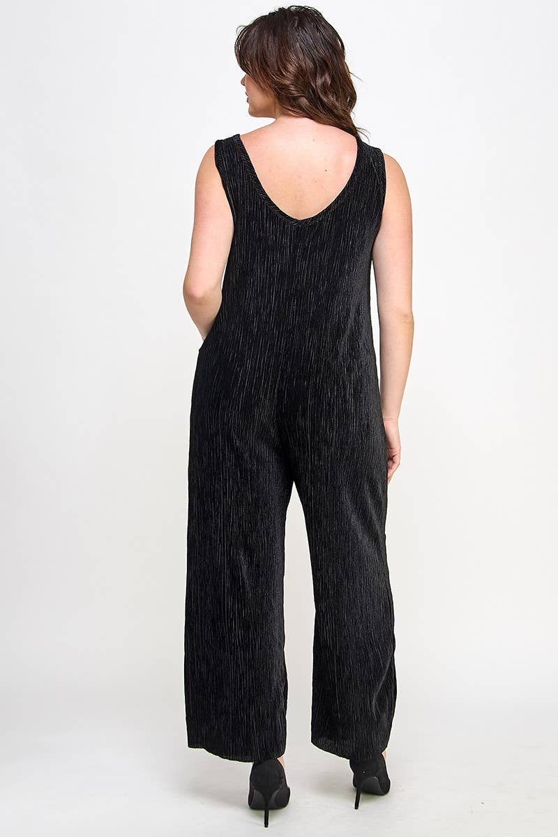 Plus Size Velvet Plisse Overall Jumpsuit