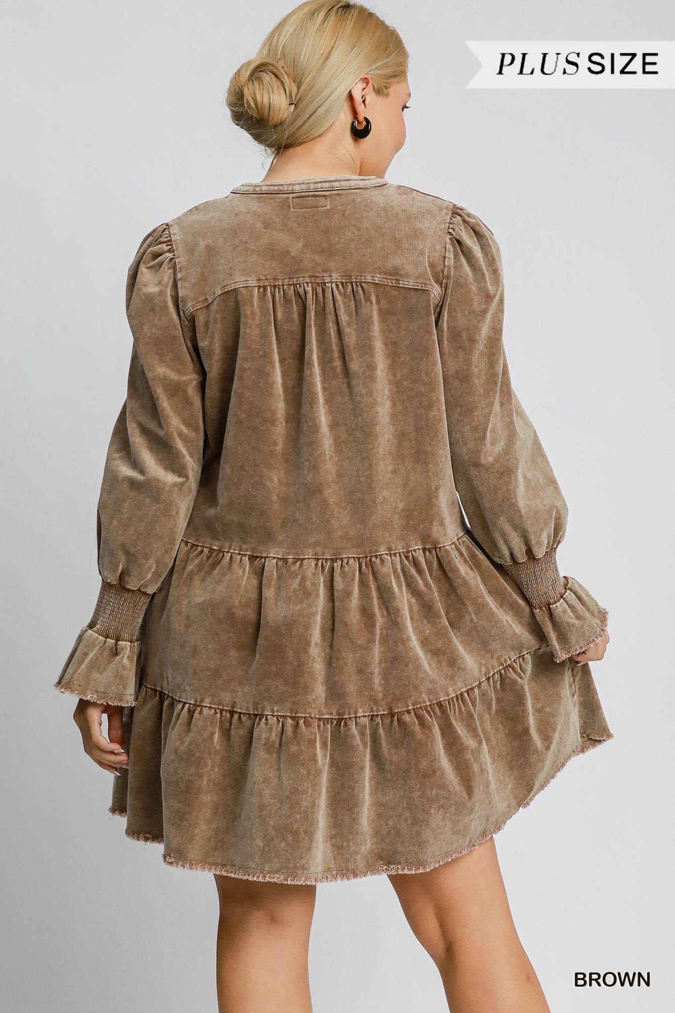 Plus Stone Washed Corduroy Tiered Dress