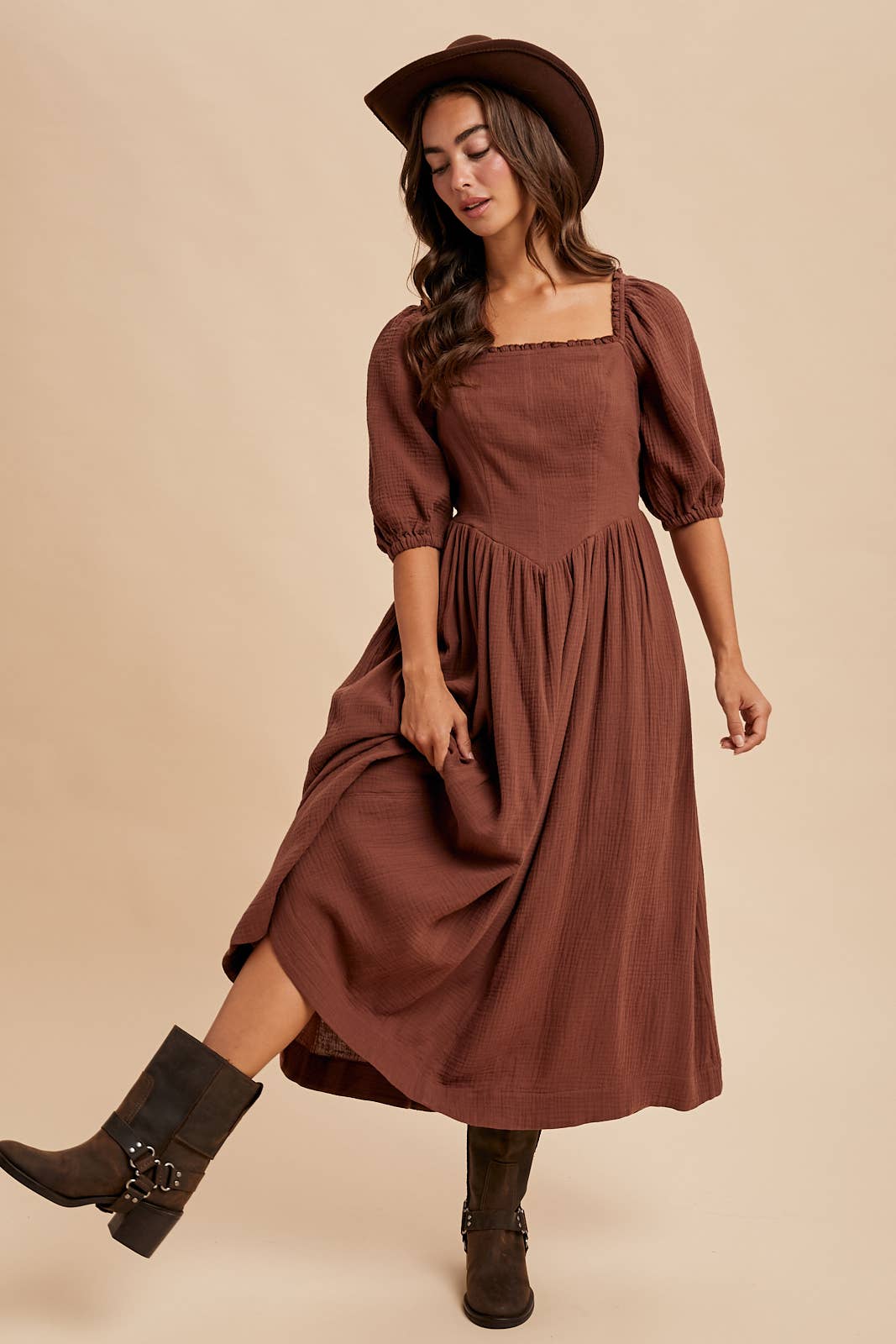 COTTON SQUARE NECK MAXI DRESS