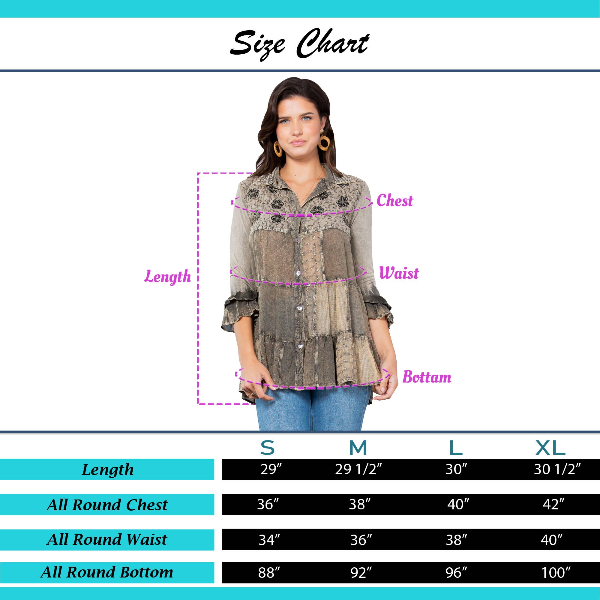 Women’s Embroidery Blouse - Gathered Waist Shirt