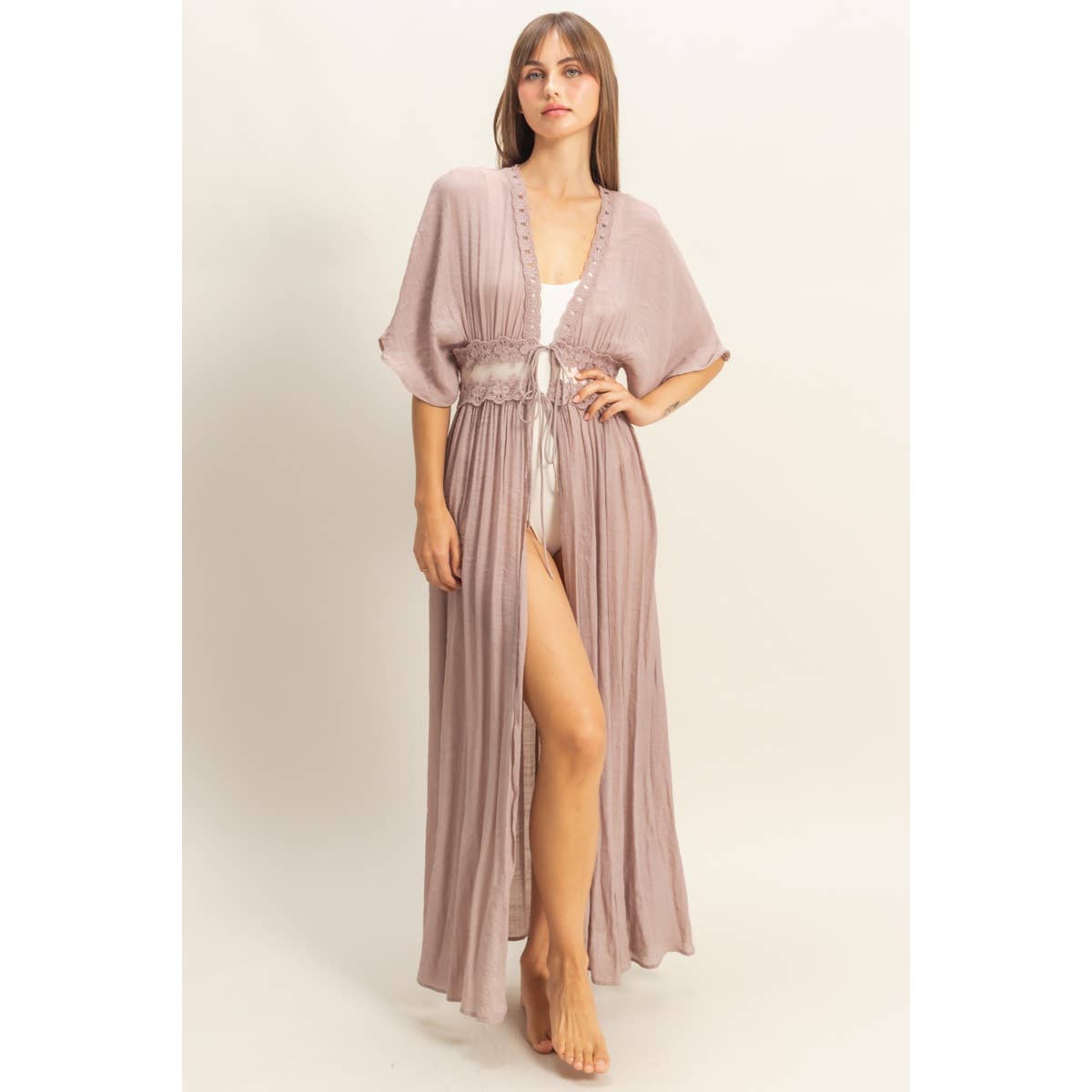 Tie-Front Lace Long Duster
