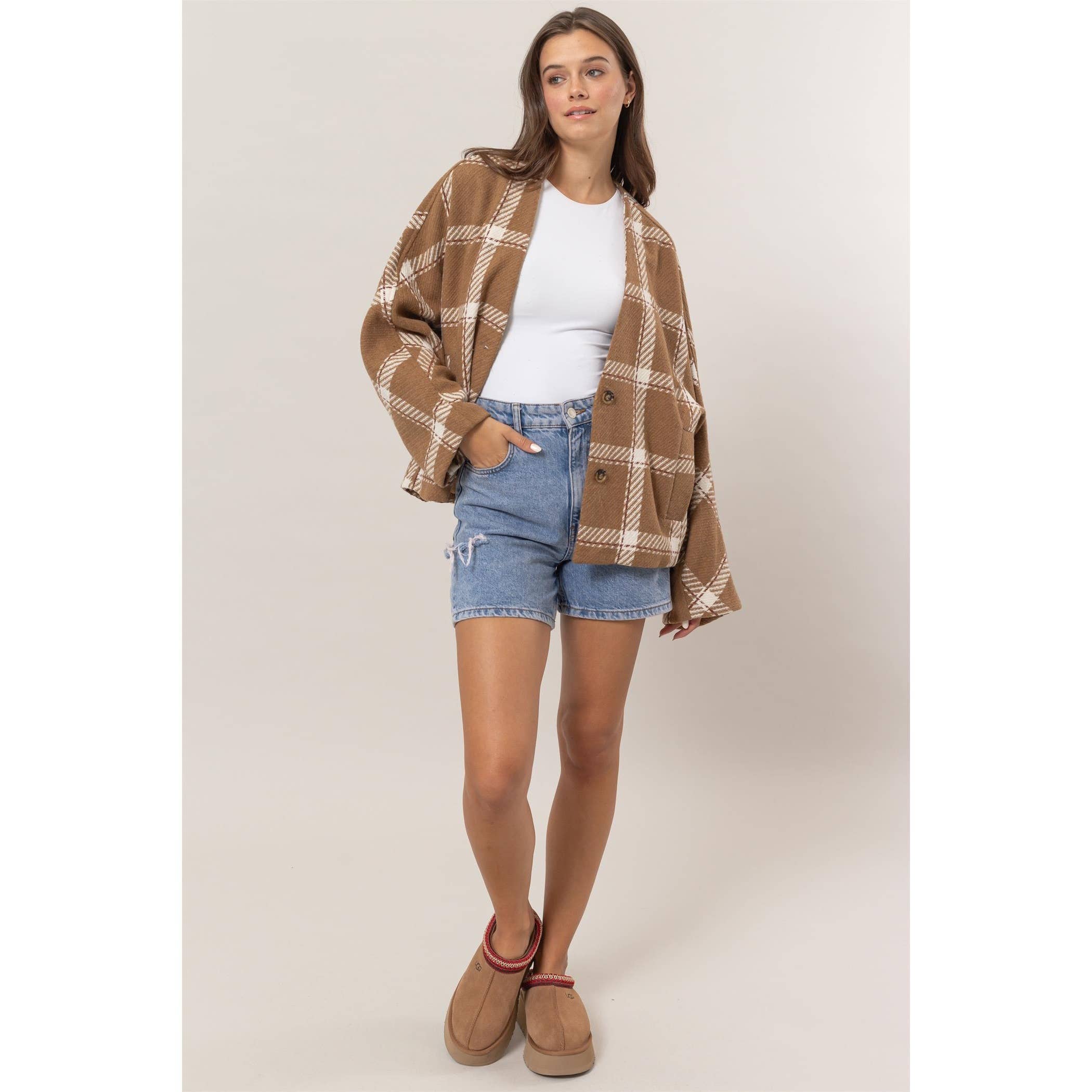 Plaid Pattern Oversized Jacket