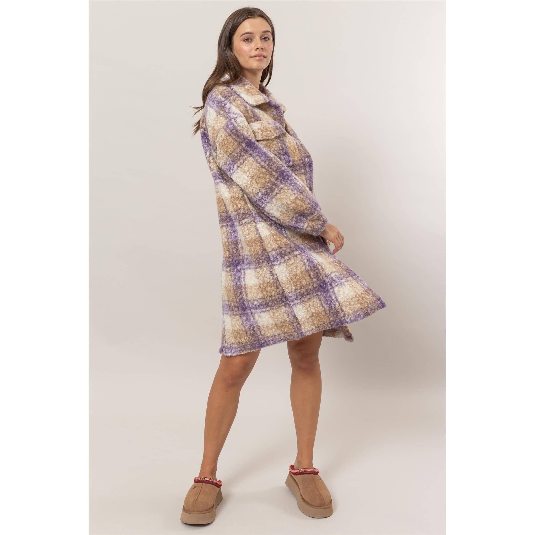 Plaid Boucle Longline Shacket