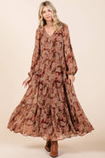 Load image into Gallery viewer, BOHO PAISLEY PRINT LONG SLEEVE TIER MAXI DRESS
