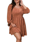 Load image into Gallery viewer, Suede Balloon Sleeve Dress Plus Size
