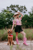 Load image into Gallery viewer, Cherry Short Sleeve Mesh Top - Pink Checkers
