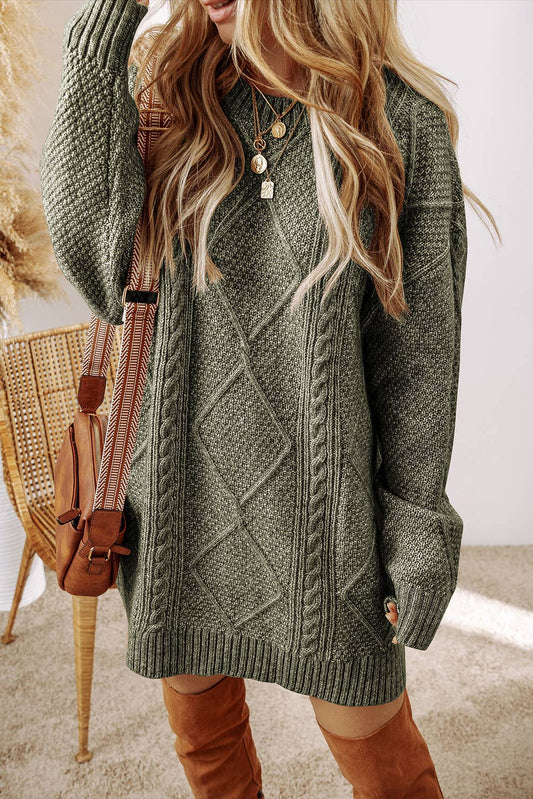 Cable Knit Drop Shoulder Loose Fit Sweater Dress