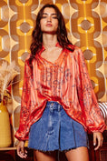 Load image into Gallery viewer, Smoked Stand Collar Stripe Lurex Chiffon Blouse
