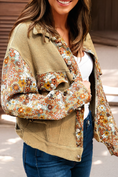 Load image into Gallery viewer, Waffle Knit Floral Print Patchwork Button up Jacket
