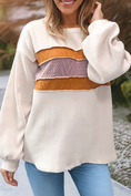 Load image into Gallery viewer, Corded Exposed Seam Knit Patchwork Drop Sleeve Blouse
