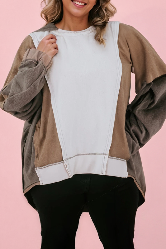 Plus Size Colorblock Patchwork Long Sleeve Sweatshirt