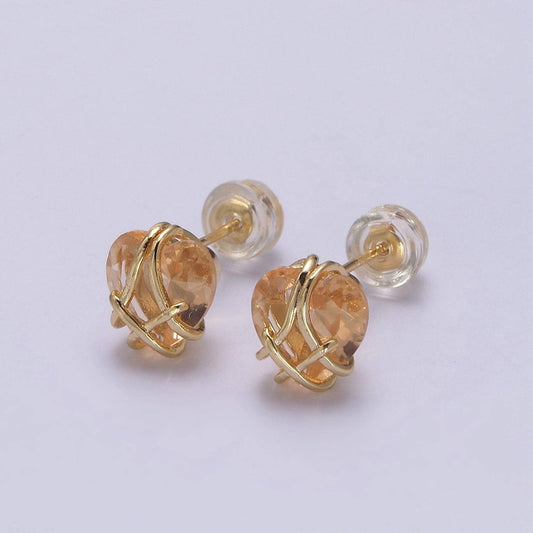 Crystal Heart Cubic Zirconia Wire Wrap Dainty Valentine Stud Earrings