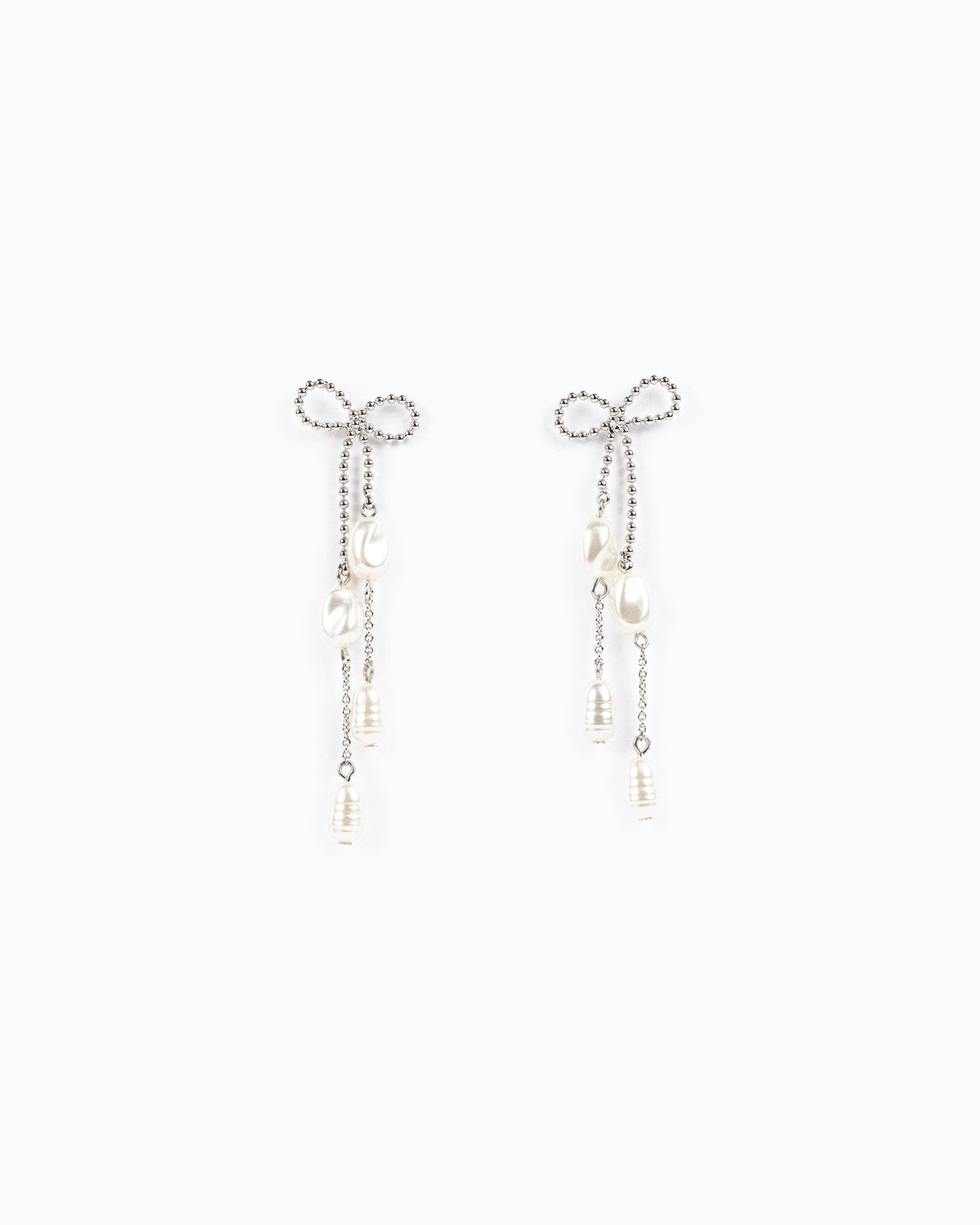 Long Bow Pearl Deco Drop Earrings