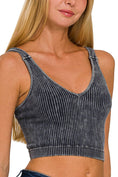 Load image into Gallery viewer, Washed Ribbed Cropped V-neck Tank Top
