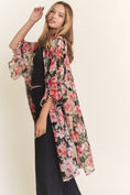 Load image into Gallery viewer, 3/4 SLEEVE OVERSIZED LONG BODY FLORAL MESH KIMONO
