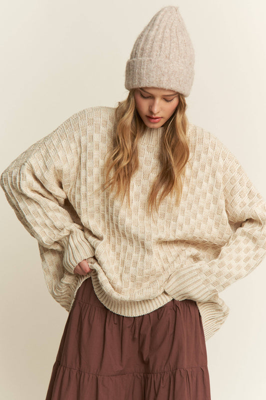 Cleo Oversized Mock Neck Checkered Sweater