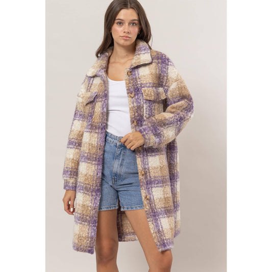 Plaid Boucle Longline Shacket