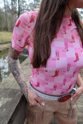 Load image into Gallery viewer, Cherry Short Sleeve Mesh Top - Pink Checkers
