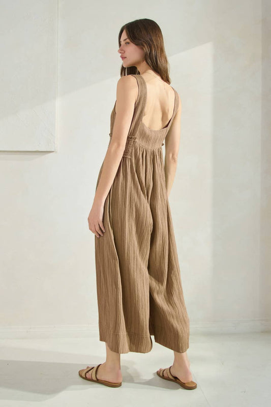 Plus Crinkled Fabric Wide Leg Jumpsuit