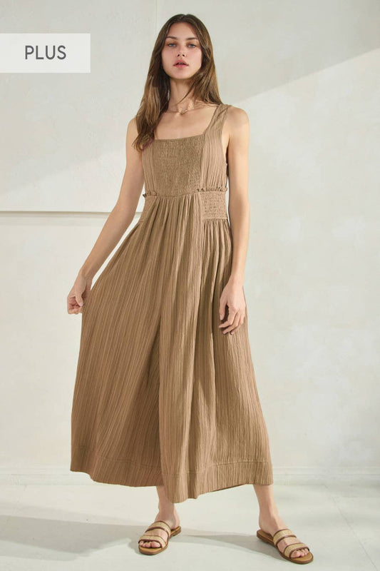 Plus Crinkled Fabric Wide Leg Jumpsuit