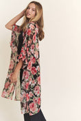 Load image into Gallery viewer, 3/4 SLEEVE OVERSIZED LONG BODY FLORAL MESH KIMONO

