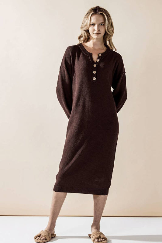 Plus Button-front Soft Sweater Kint Midi Dress