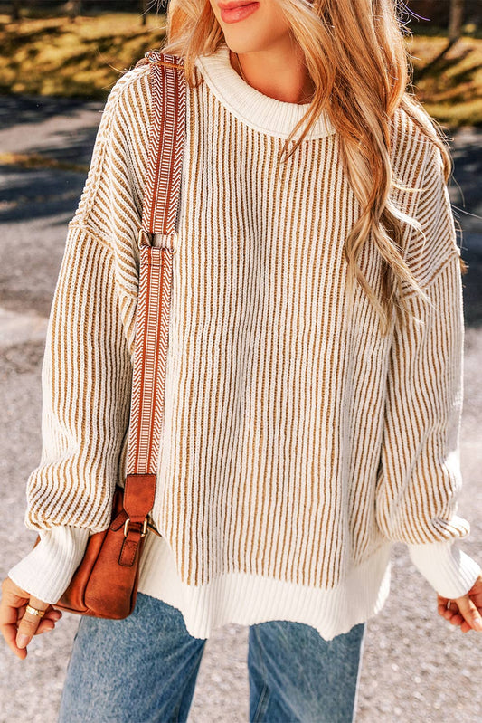 Striped Contrast Trim Loose Sweater