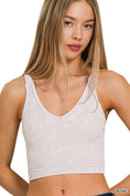 Load image into Gallery viewer, Washed Ribbed Cropped V-neck Tank Top
