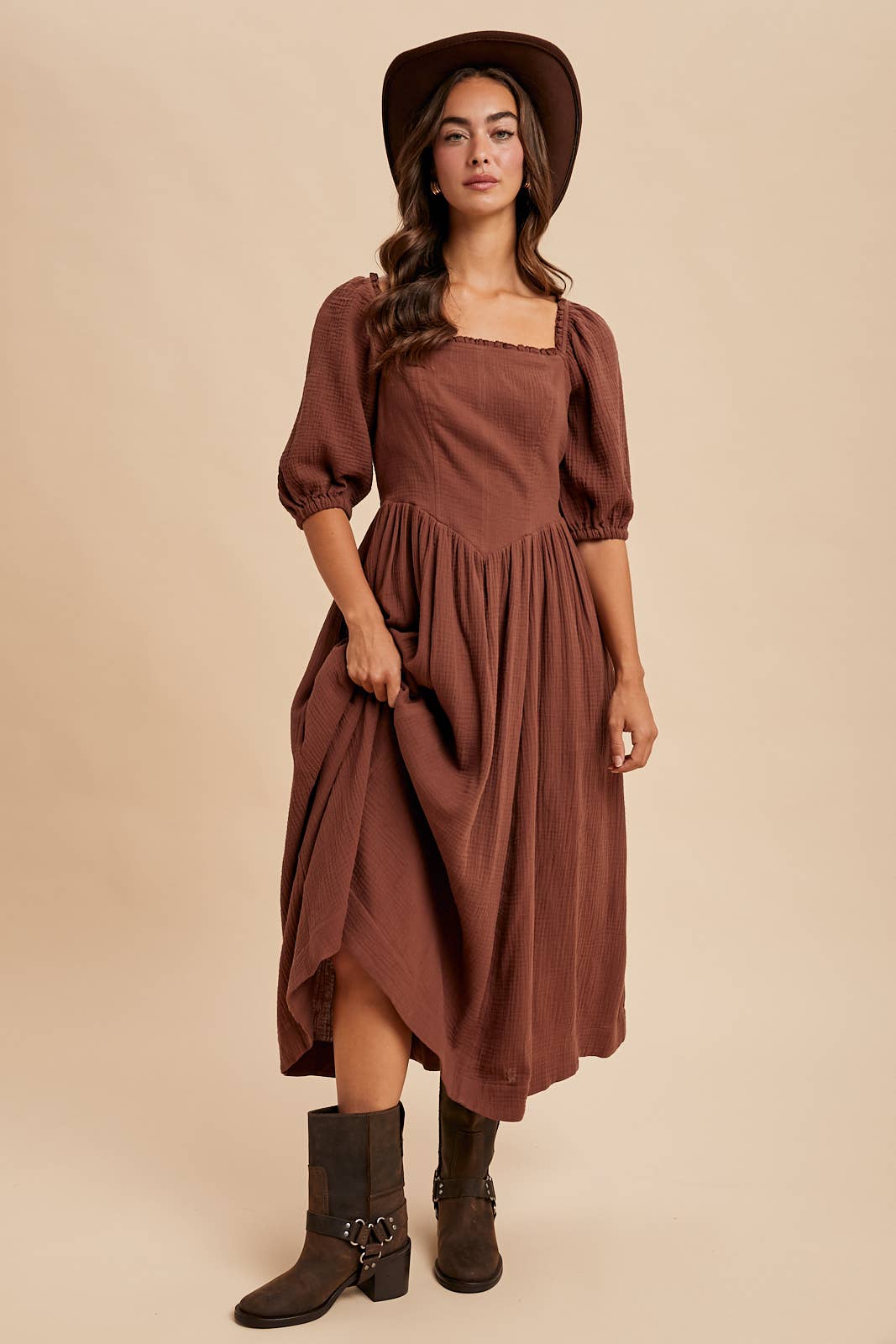 COTTON SQUARE NECK MAXI DRESS