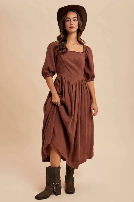 COTTON SQUARE NECK MAXI DRESS