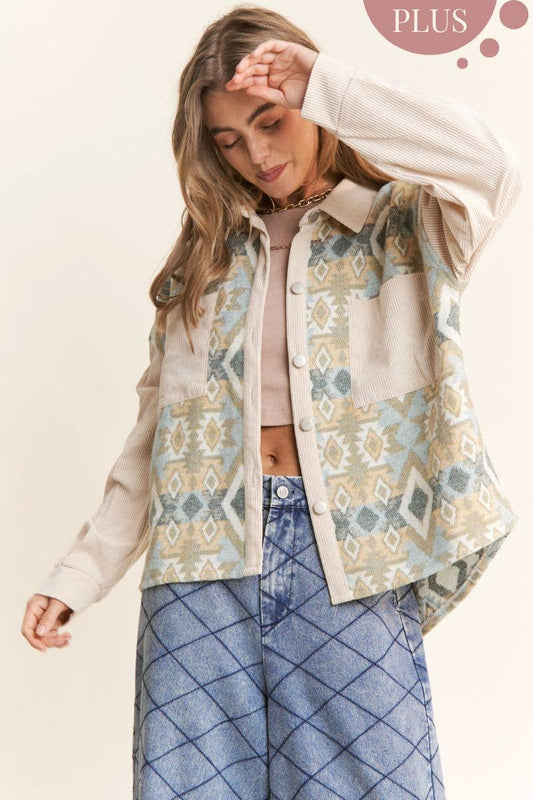 Tribal Pattern Button Down Jacket plus