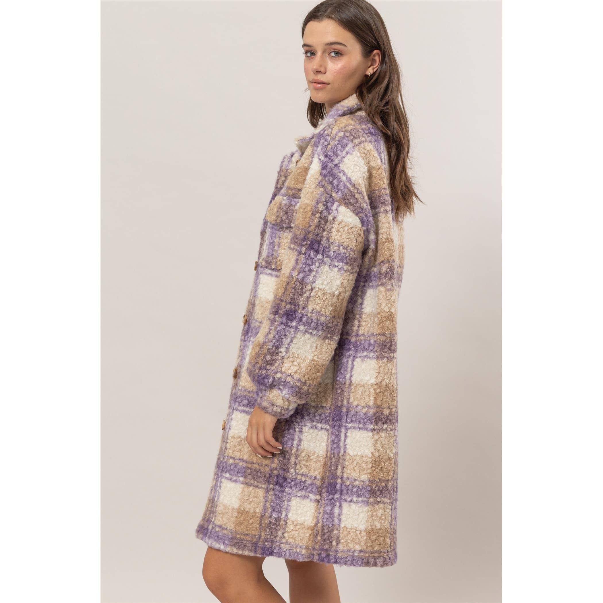 Plaid Boucle Longline Shacket