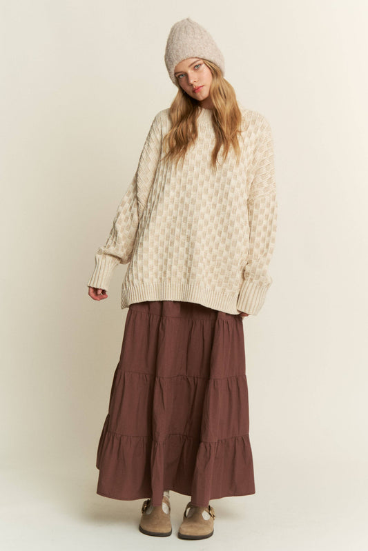 Cleo Oversized Mock Neck Checkered Sweater
