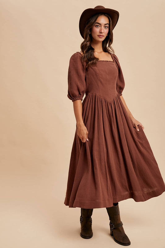 COTTON SQUARE NECK MAXI DRESS