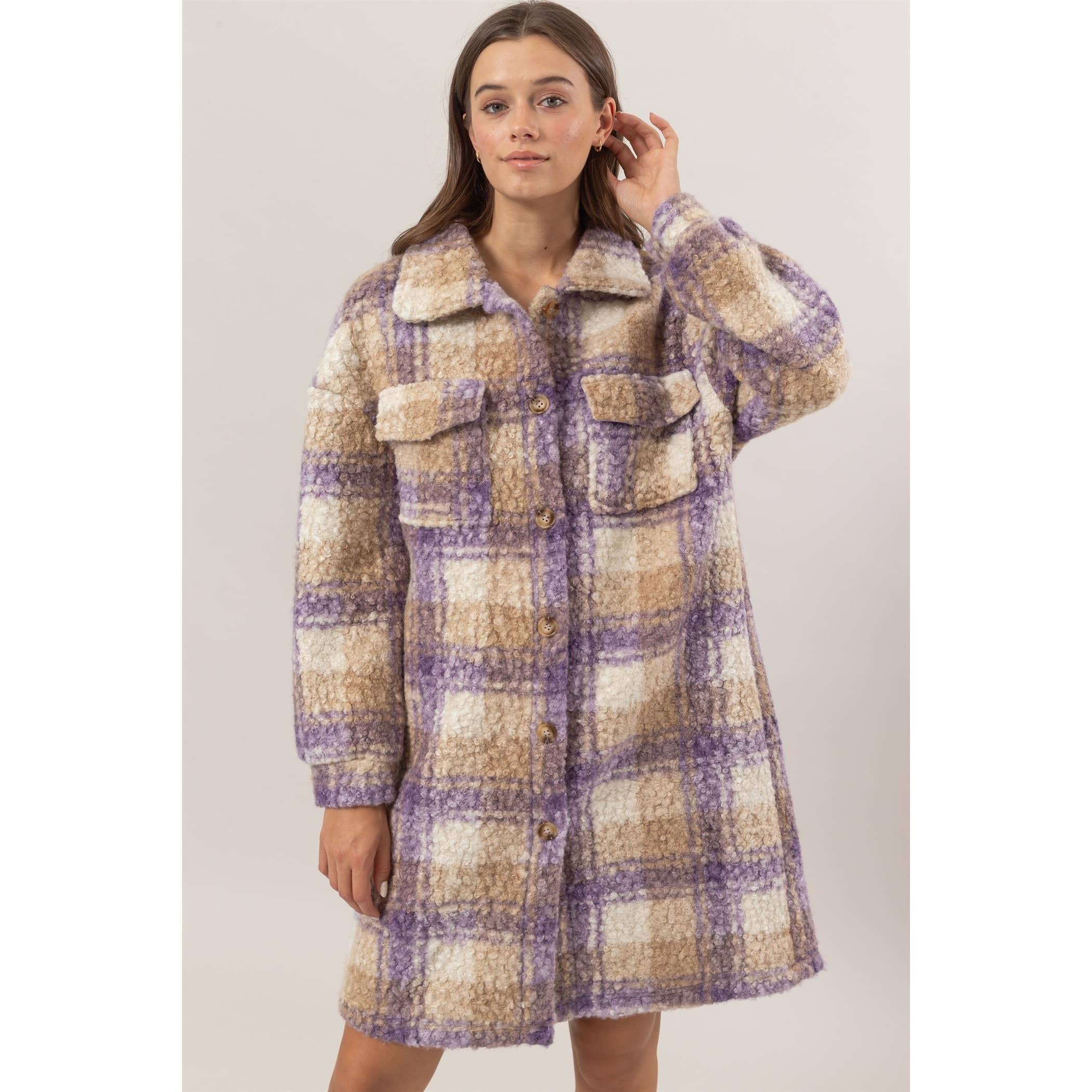 Plaid Boucle Longline Shacket