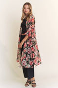 Load image into Gallery viewer, 3/4 SLEEVE OVERSIZED LONG BODY FLORAL MESH KIMONO
