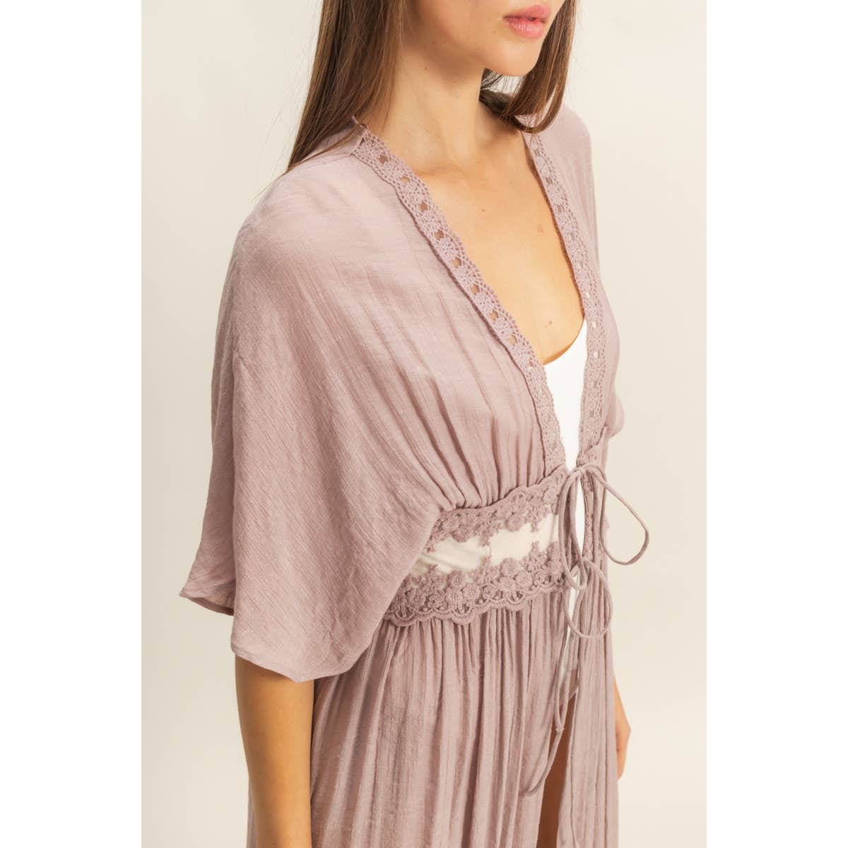 Tie-Front Lace Long Duster
