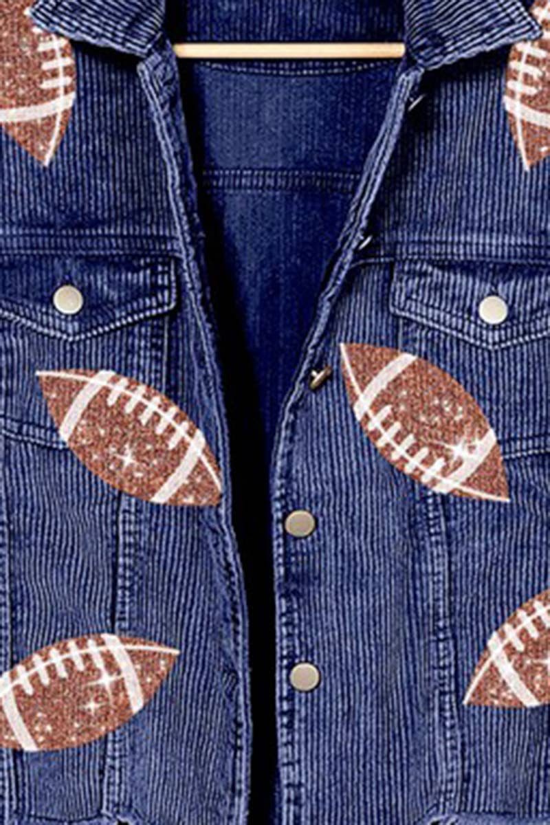 Football Sequin Embroidery Washed Corduroy Jacket