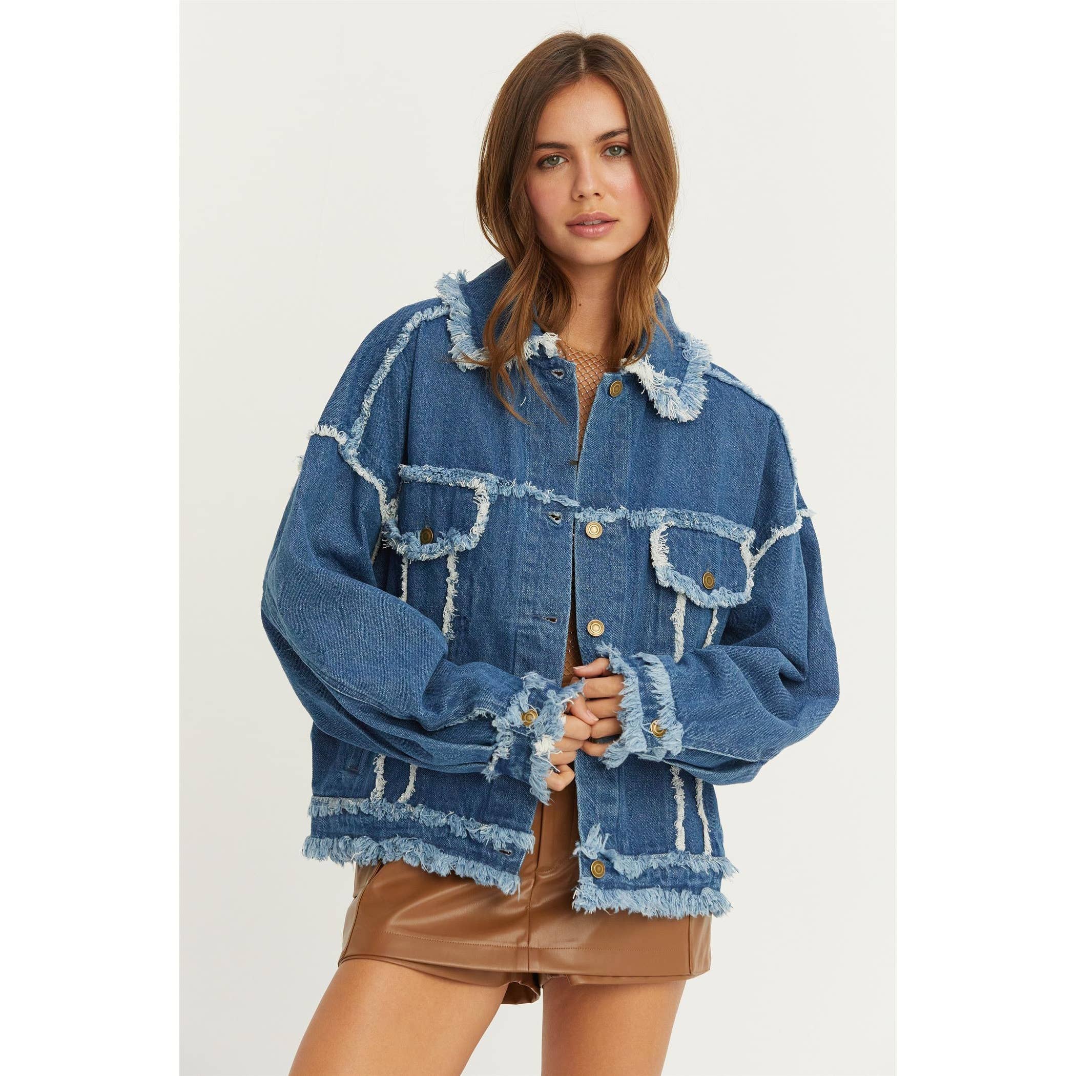 OVERSIZED FRAYED DENIM JACKET