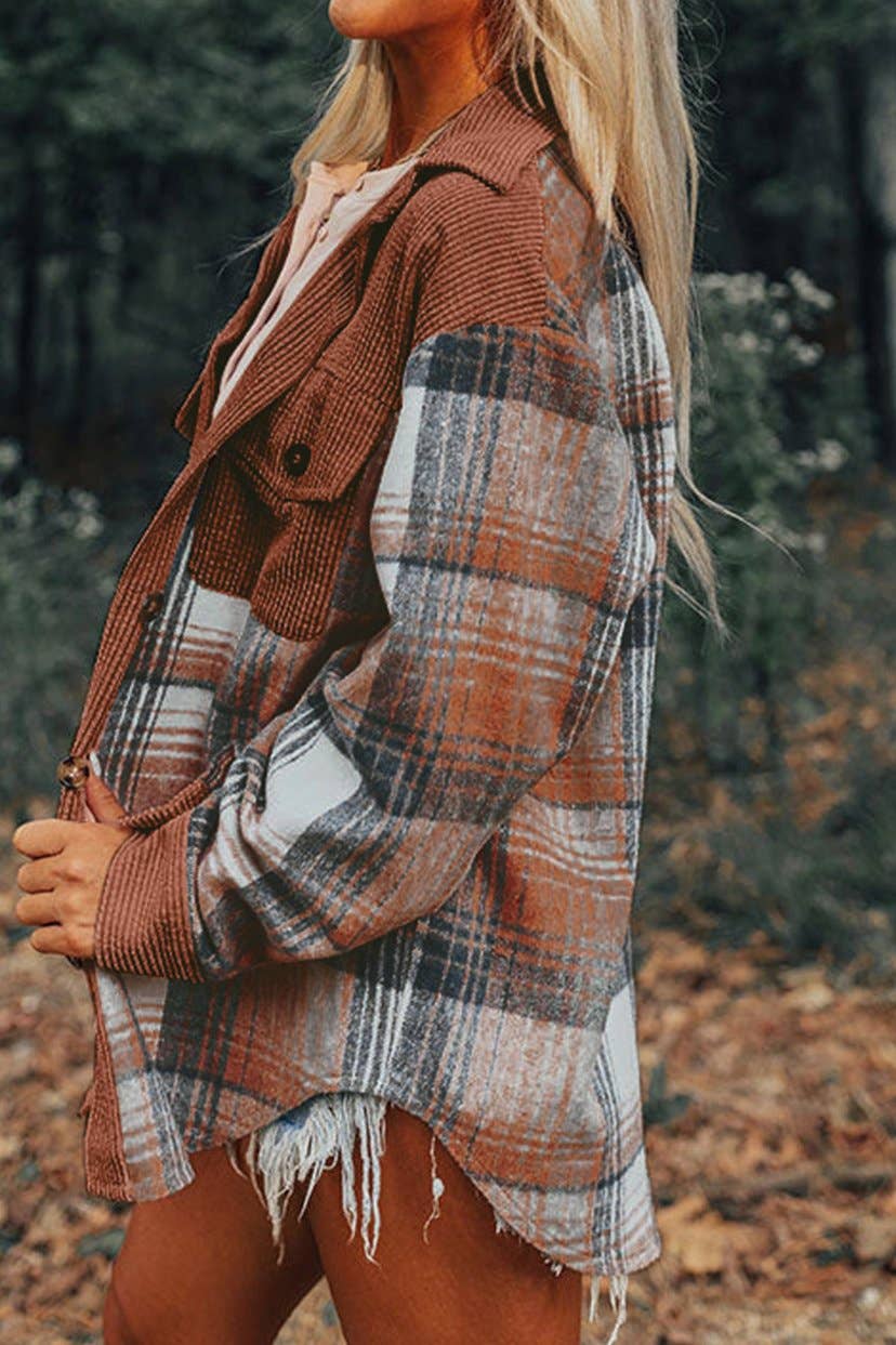 Plaid Corduroy Chest Pocket Shacket