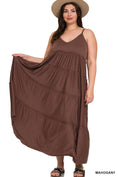 Load image into Gallery viewer, Plus V-neck Cami Maxi Tiered Dress W Side Pockets
