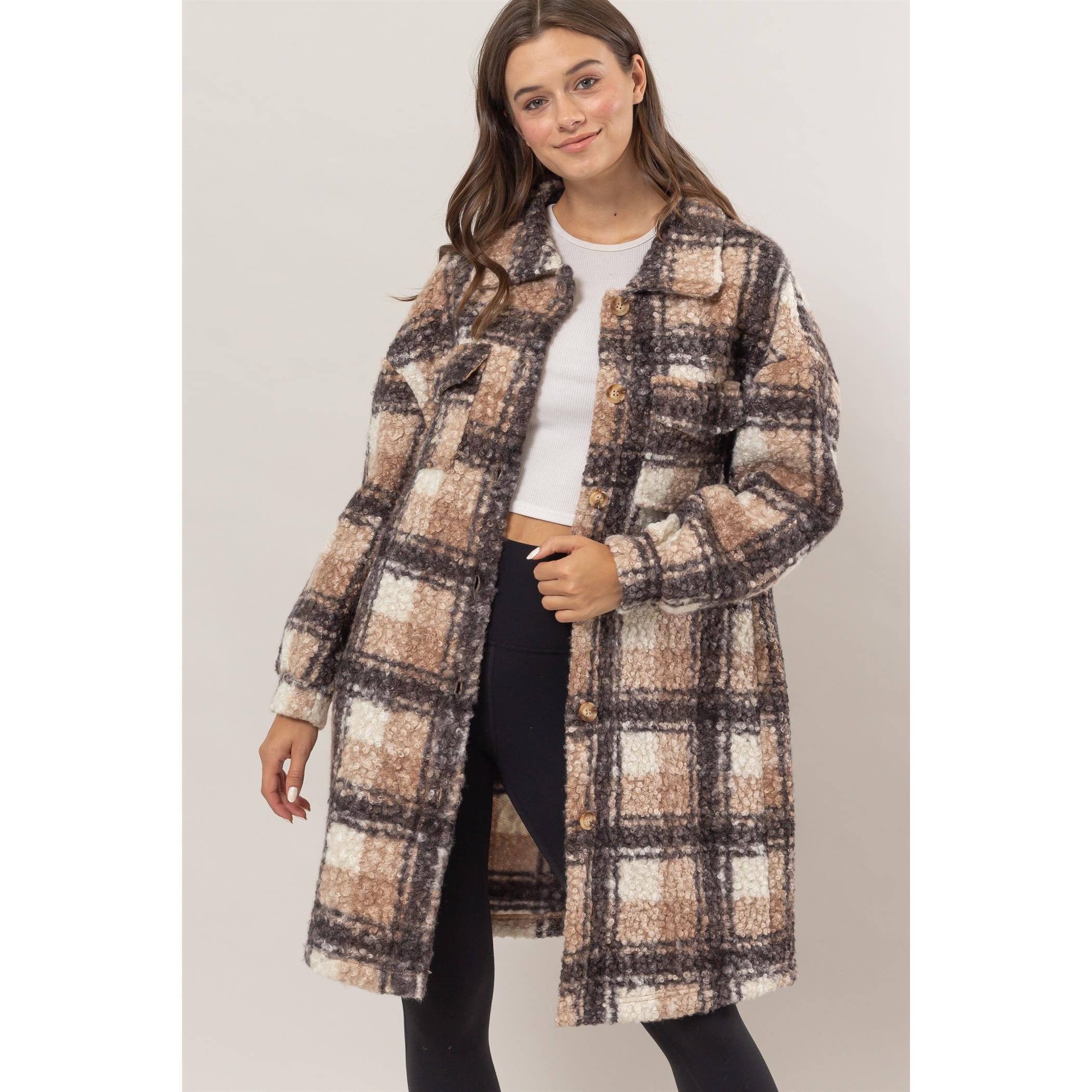 Plaid Boucle Longline Shacket