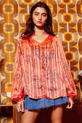 Load image into Gallery viewer, Smoked Stand Collar Stripe Lurex Chiffon Blouse
