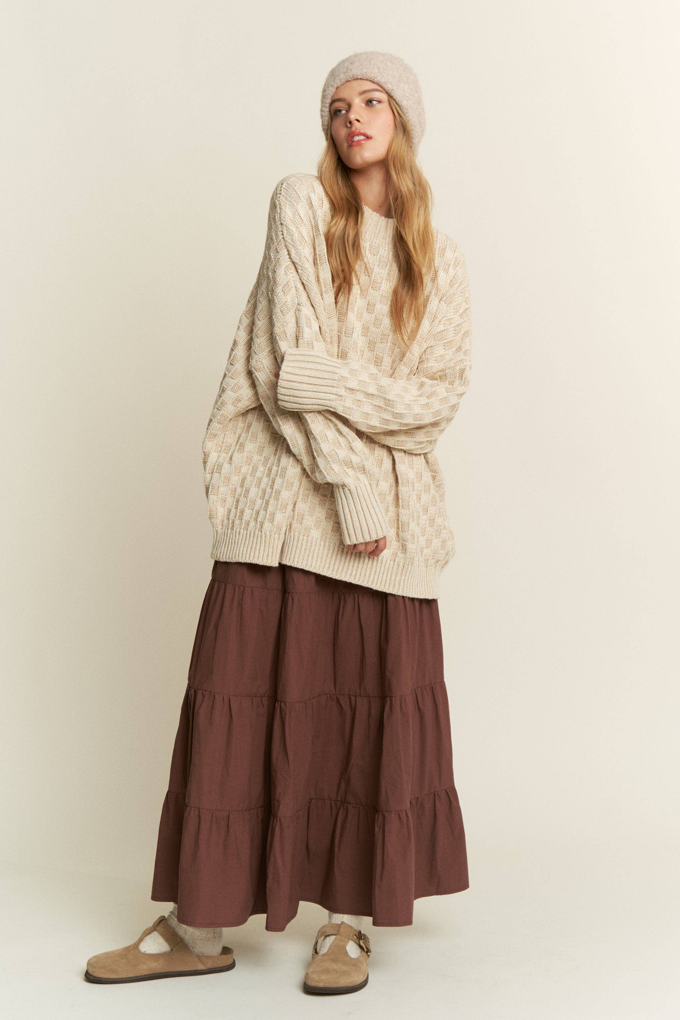 Cleo Oversized Mock Neck Checkered Sweater