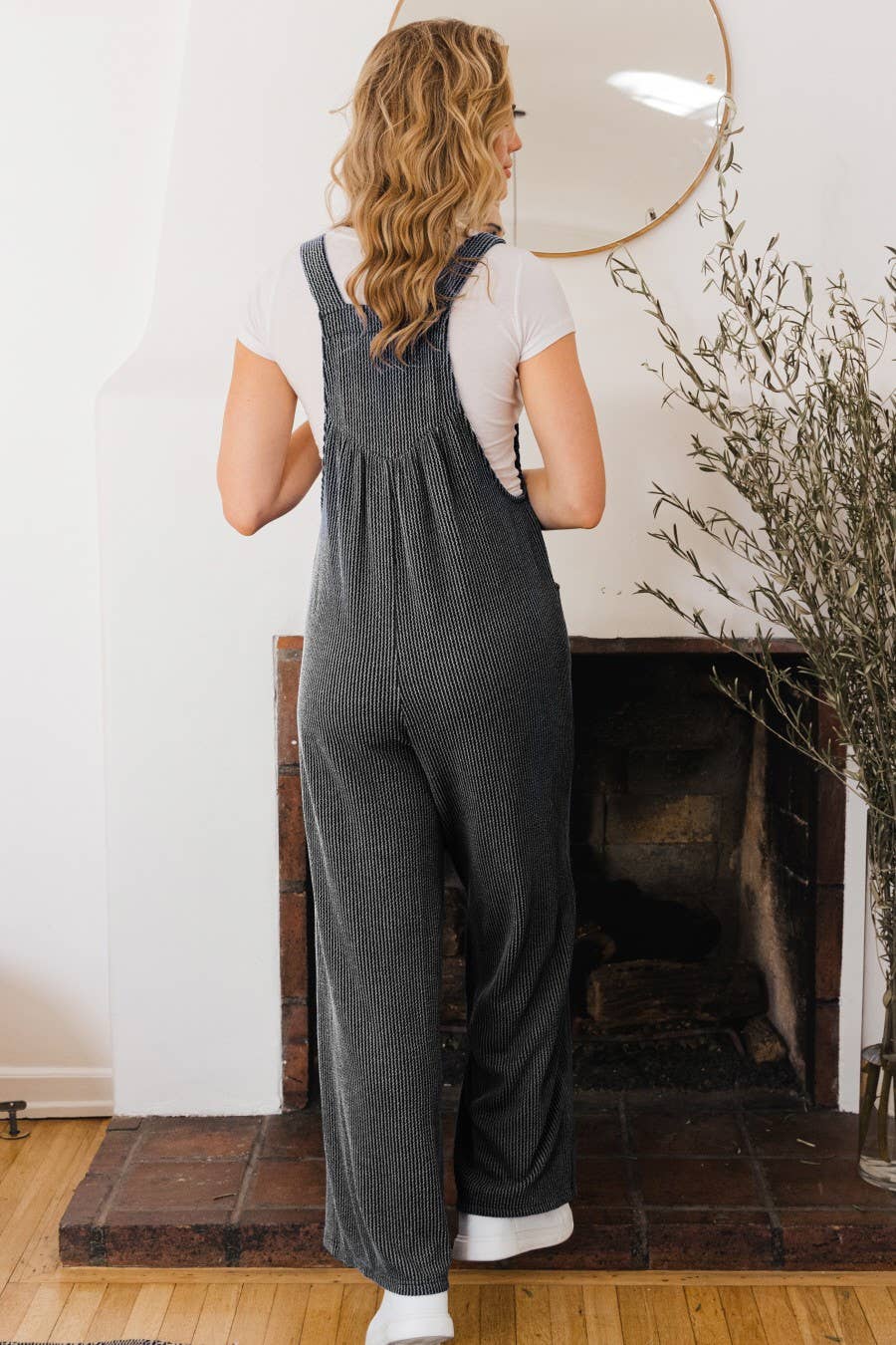 Knit Button Sling Wide-Leg overall Jumpsuit