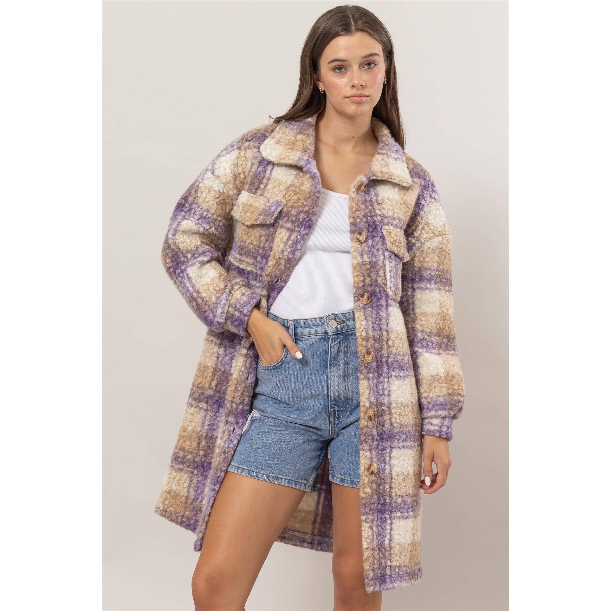 Plaid Boucle Longline Shacket